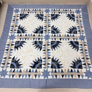 Blue New York Dazzling Patchwork Cotton Quilt Top/Topper Machine pieced 86x86”